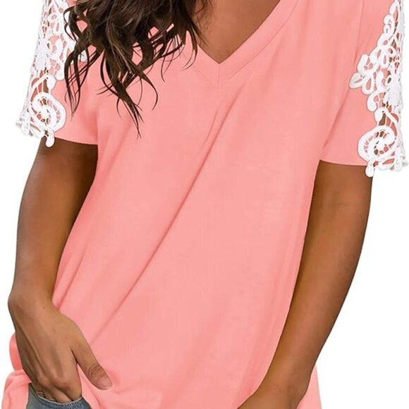 NWT Short Sleeve Decorative T-Shirt  with Lace Applique Sleeves - Picture 5 of 7